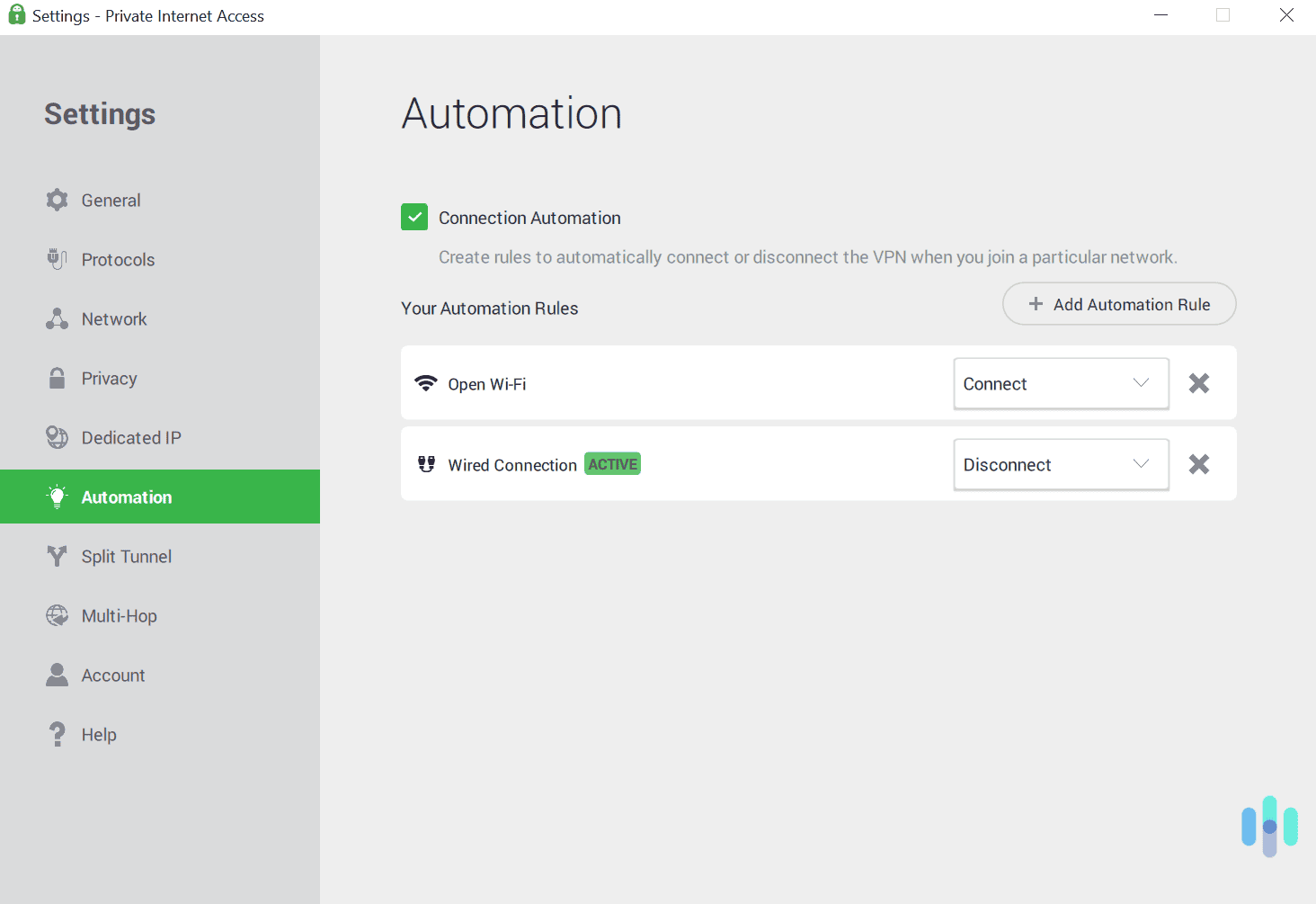 We were able to configure the Windows app to automatically connect to a VPN server, depending on what kind of network we used.