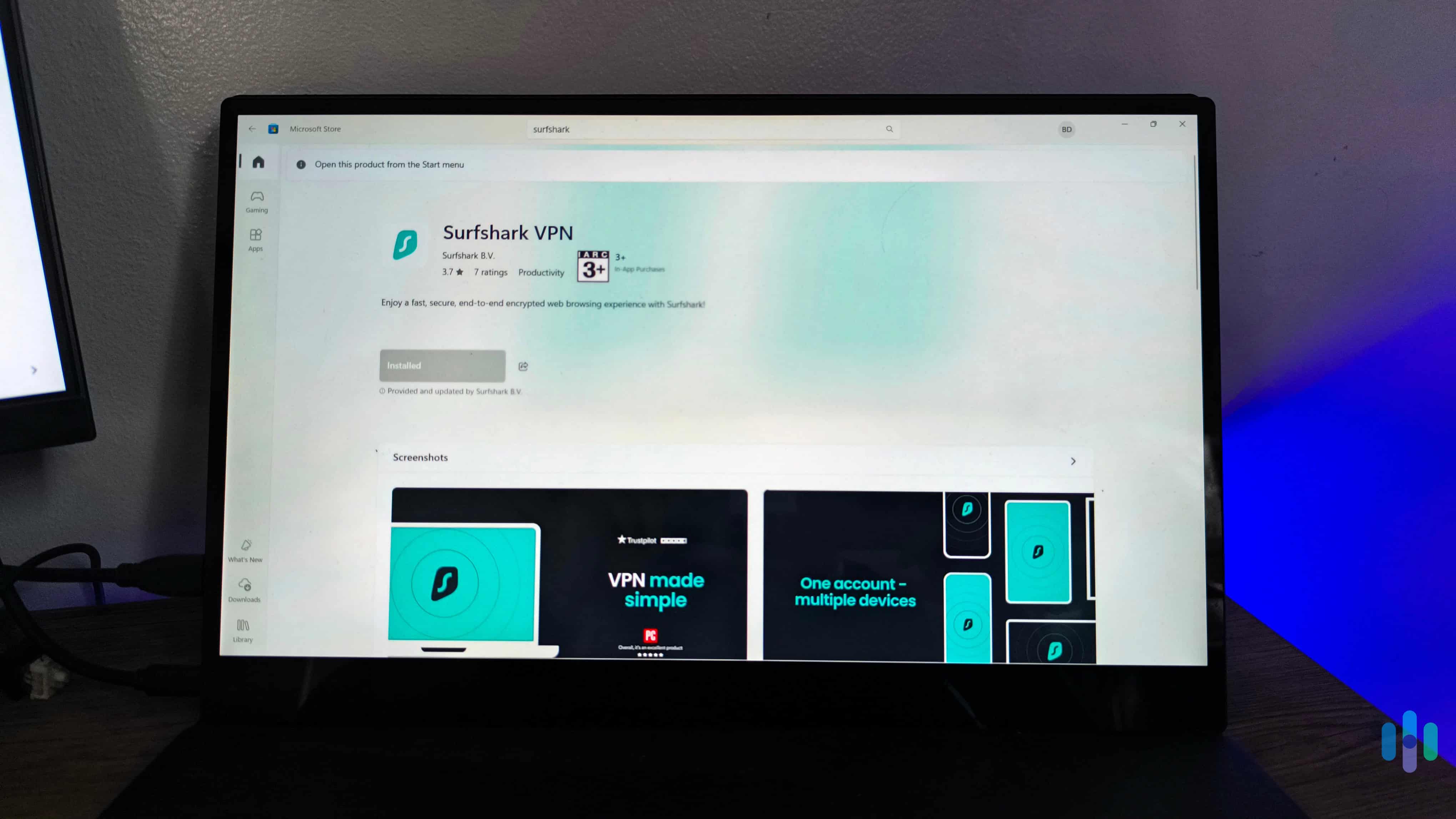 We were able to quickly install Surfshark on our Windows 10 PC since we found it on the Microsoft Store.