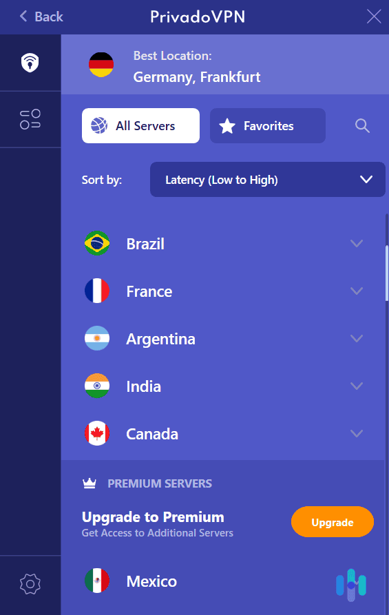 When we used PrivadoVPN, we saw that it has free servers in ten countries.