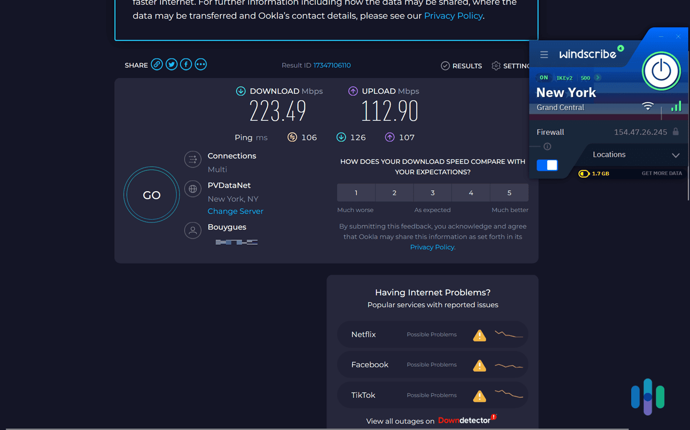 We still had fast download speeds when connected to Windscribe’s free VPN.