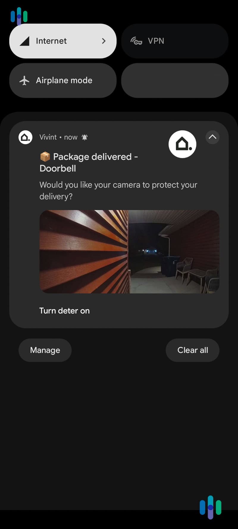 Vivint app doorbell package delivered notification