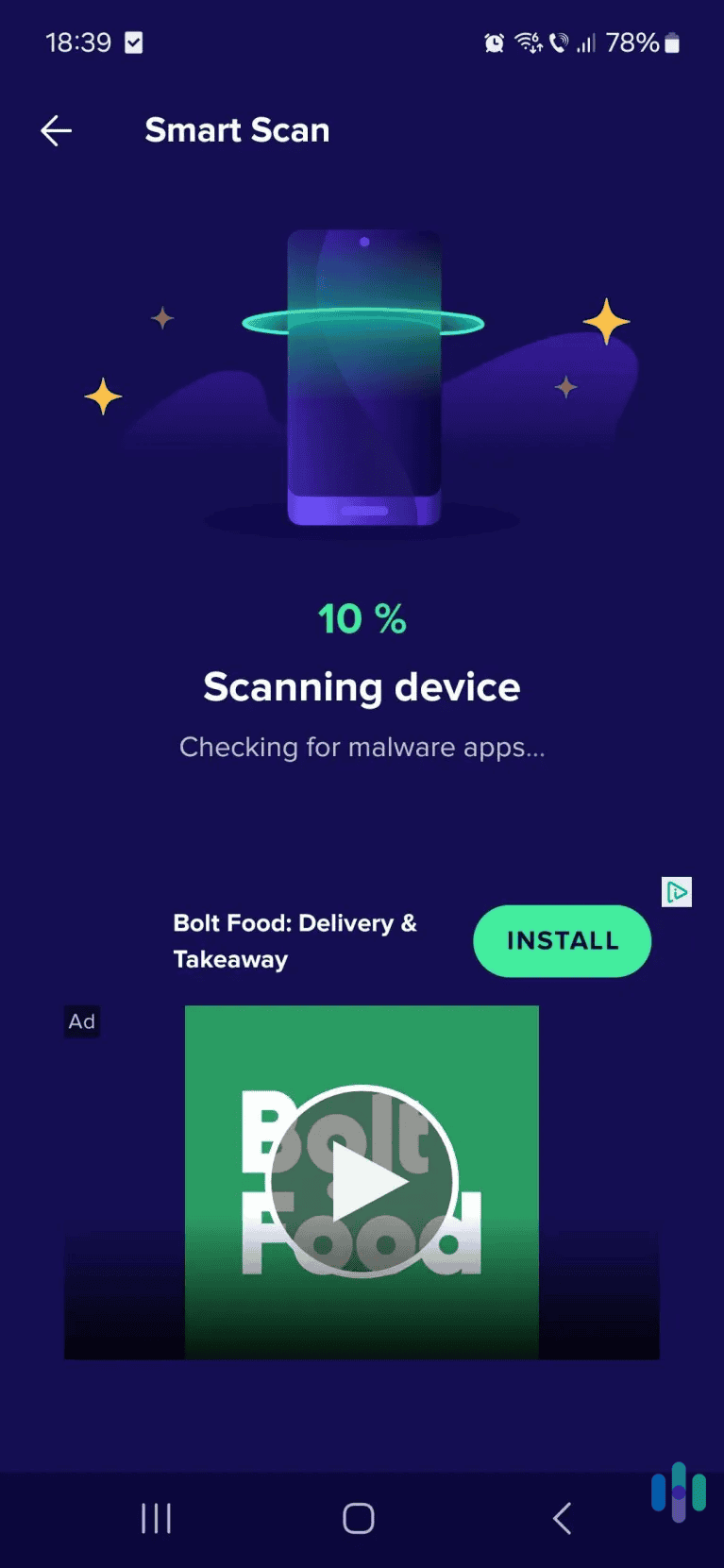 While Avast's free version on Android displays some ads, they're not that intrusive.